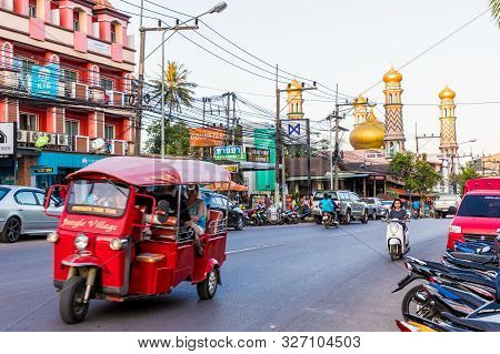 Ao Nang Thailand. 7 February 2019. A Street Scene Featuring Masjid Aonang Al-munuawarah Mosque In Ao