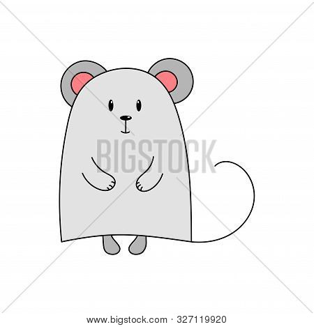 Cartoon Hand-drawn Character Mouse. Cute Vector Mouse Isolated Illustration Good For Baby Clothes Pr