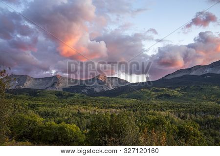 Early Autumn Sunset Going Over Kebler Pass In The Colorado Rocky Mountains