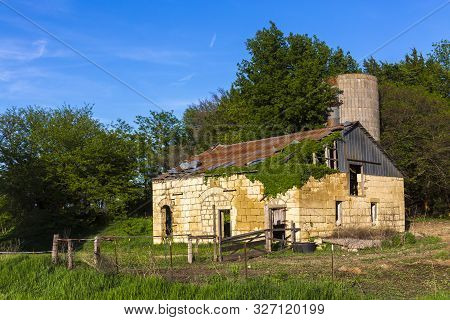 Overgrown Barn In The Flinthills Of Kansas