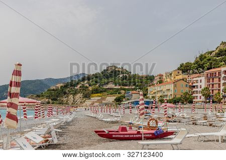 Ventimiglia Italy. 14 June 2019. The Beach In Ventimiglia Italy