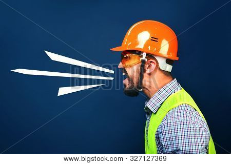 Angry Construction Superintendent Screaming At Workers Concept