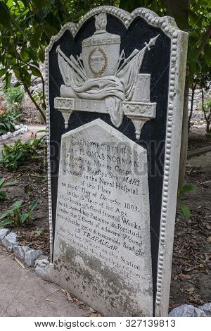 Gibraltar, Uk - July 27th 2019: Trafalgar Cemetery Of Gibraltar, Uk. Gravestone Of Captain Thomas No