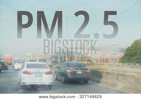Smog City From Pm 2.5 Dust. Cityscape With Bad Air Pollution, Pm 2.5 Concept Photo, Bangkok, Thailan