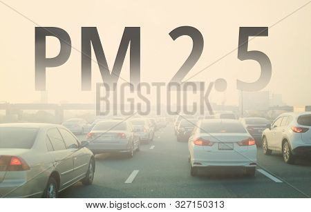Smog City From Pm 2.5 Dust. Cityscape With Bad Air Pollution, Pm 2.5 Concept, Bangkok, Thailand