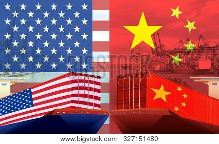 Concept Image Of Usa-china Trade War, Economy Conflict, Us Tariffs On Exports To China, Trade Fricti