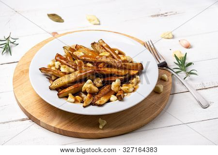 French Fries Poutine Dish On White.