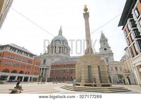London England - June 2, 2019: Unidentified People Visit Paternoster Square London Uk. St Pauls Cath