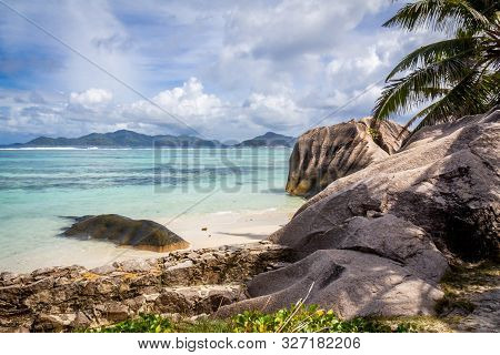 The Most Beautiful Beach Of Seychelles, Anse Source Dargent, Granite Rocks At Beautiful Beach On Tro