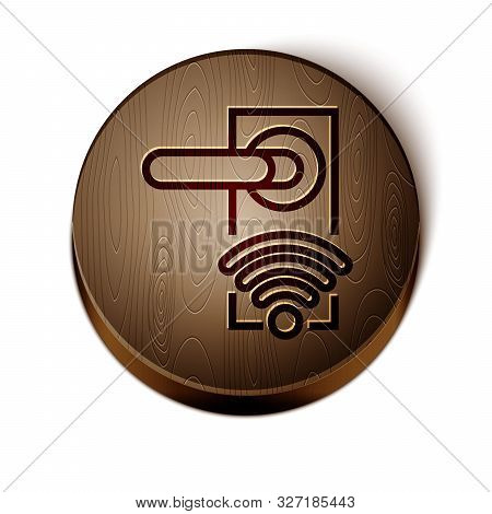 Brown Line Digital Door Lock With Wireless Technology For Unlock Icon Isolated On White Background. 