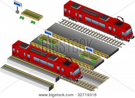Isometrisk tåg med Station