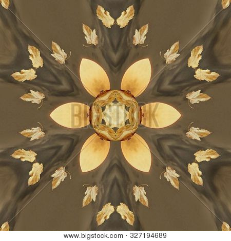 Golden Autumn With Leaves Flying In Mandala