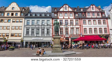 Koblenz, Germany - August 03, 2019: Panorama Of The Historic Jesuiten Market Square In Koblenz, Germ