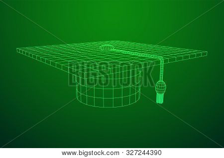 Education Graduation Academic Cap. Wireframe Low Poly Mesh Vector Illustration.