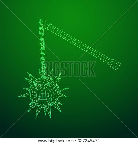 Medieval Chained Mace Ball. Wireframe Low Poly Mesh Vector Illustration.