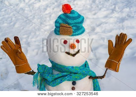 Snowman In Snow Forest. Merry Christmas And Happy Holidays. Snow Men. Funny Snowmen. Making Snowman 