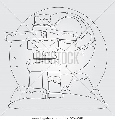 Dolmens Icon Outline Drawing On Gray Background.