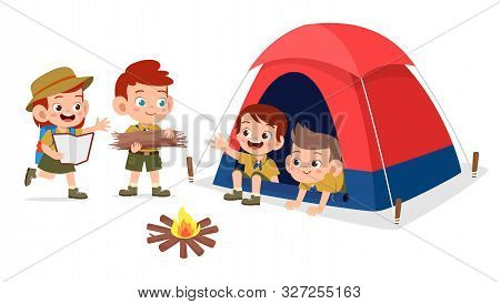 Happy Cute Kids Outdoor Camp Summer Holiday