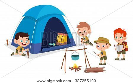 Happy Cute Kids Outdoor Camp Summer Holiday