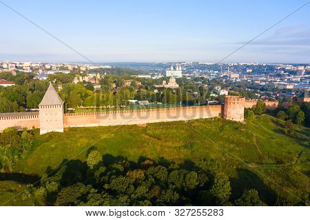 Towers Of Smolensk Fortress Wall. The Southern Wall Of The Smolensk Kremlin And A Panorama Of The Ci