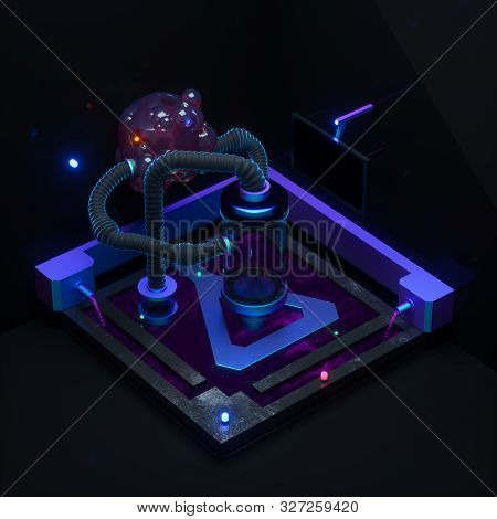 A Dark Chemistry Manufacture Workshop, 3D Rendering.