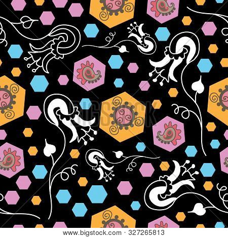 Flowers Night-paisley Dreams Seamless Repeat Pattern. Colorful Paisely And Flowers Pattern In Pink Y