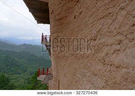 Maijishan Cave-temple Complex In Tianshui City, Gansu Province China. A Mountain With Religious Cave