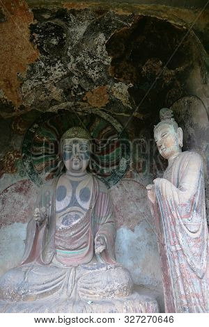 Maijishan Cave-temple Complex In Tianshui City, Gansu Province China. A Mountain With Religious Cave