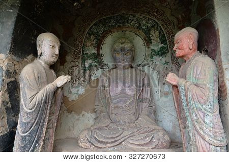 Maijishan Cave-temple Complex In Tianshui City, Gansu Province China. A Mountain With Religious Cave