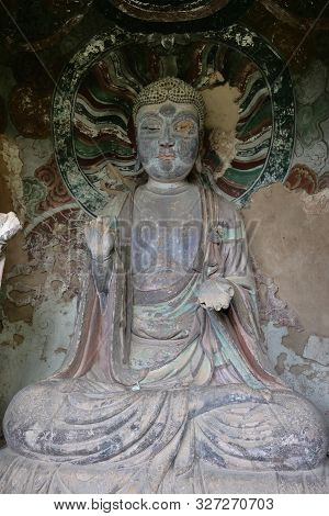 Maijishan Cave-temple Complex In Tianshui City, Gansu Province China. A Mountain With Religious Cave