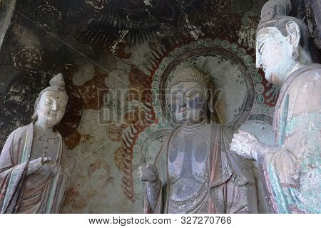 Maijishan Cave-temple Complex In Tianshui City, Gansu Province China. A Mountain With Religious Cave