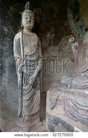 Maijishan Cave-temple Complex In Tianshui City, Gansu Province China. A Mountain With Religious Cave