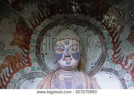 Maijishan Cave-temple Complex In Tianshui City, Gansu Province China. A Mountain With Religious Cave