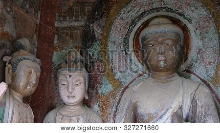 Maijishan Cave-temple Complex In Tianshui City, Gansu Province China. A Mountain With Religious Cave