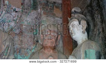 Maijishan Cave-temple Complex In Tianshui City, Gansu Province China. A Mountain With Religious Cave