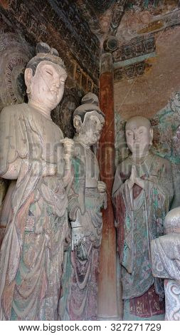 Maijishan Cave-temple Complex In Tianshui City, Gansu Province China. A Mountain With Religious Cave