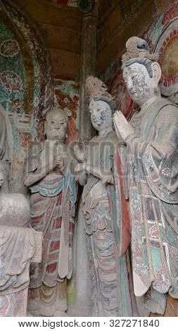 Maijishan Cave-temple Complex In Tianshui City, Gansu Province China. A Mountain With Religious Cave