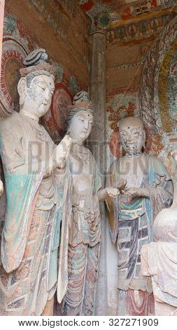 Maijishan Cave-temple Complex In Tianshui City, Gansu Province China. A Mountain With Religious Cave