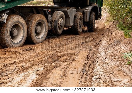 Five Axles Of A 70 Ton Dump Truck With Large Off-road Wheels
