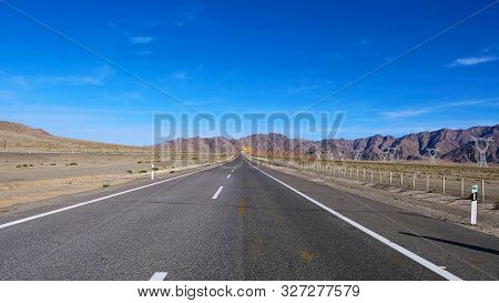 Landscape View Of Beautiful Blue Sky And High Way Road In Gansu Cina