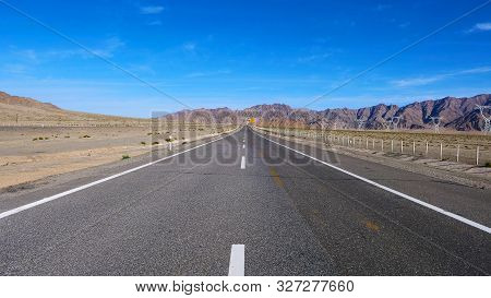 Landscape View Of Beautiful Blue Sky And High Way Road In Gansu Cina