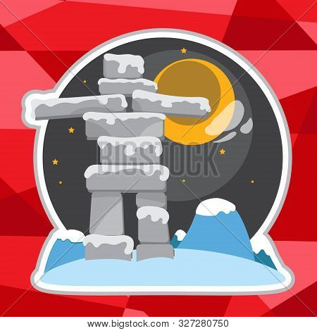 Dolmens Icon On Polygon Red Background. Vector Illustrations.