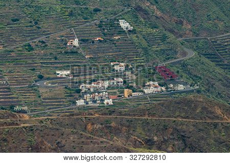Parque Natural Majona. Northeastern Part Of La Gomera Island. Old Volcanic Mountains Covered By Gree