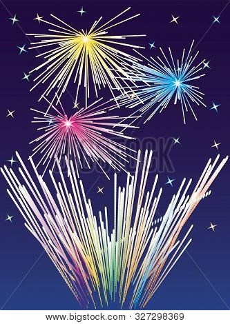 Fireworks Background. Vector Colored New Year Or Christmas Rockets Sparkle Banner