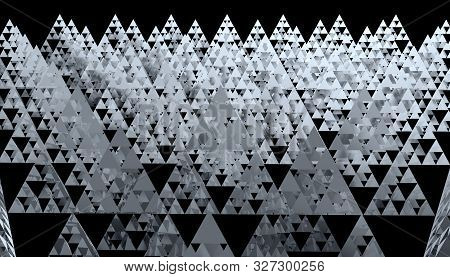 Gray Sierpinski Triangle Texture On Black Background. It Is A Fractal With The Overall Shape Of An E