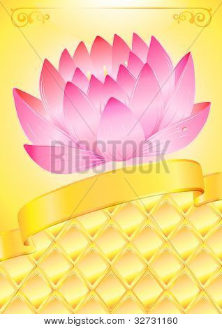 Fondo oro con loto rosa e fiocco