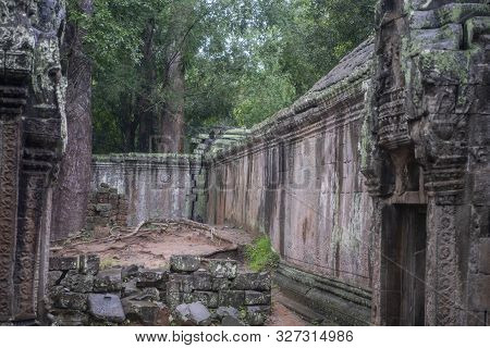 Та Prohm Is The Temple, It Rains In The Rainy Season.the Preserved Symbiosis Of Stone And Wood Allow