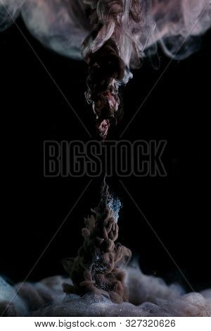 Antimatter Explosion, A Surreal Fantasy Collage With Curly Clouds Of Black Smoke On A Black Backgrou