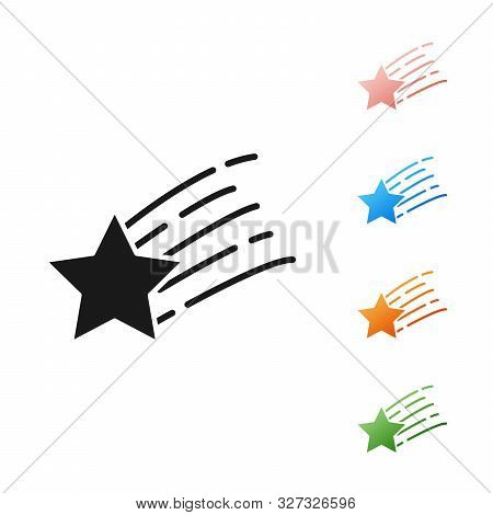 Black Falling Star Icon Isolated On White Background. Shooting Star With Star Trail. Meteoroid, Mete