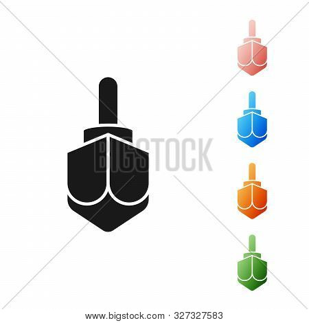 Black Hanukkah Dreidel Icon Isolated On White Background. Set Icons Colorful. Vector Illustration
